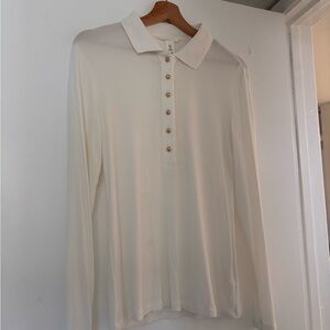 Long Sleeve Polo Blouse in Cream